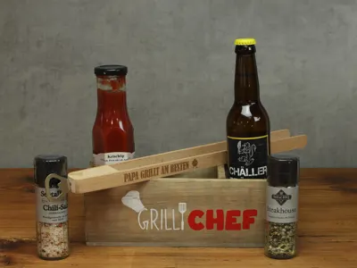 Geschenkkiste "Grill Chef mit Zange"